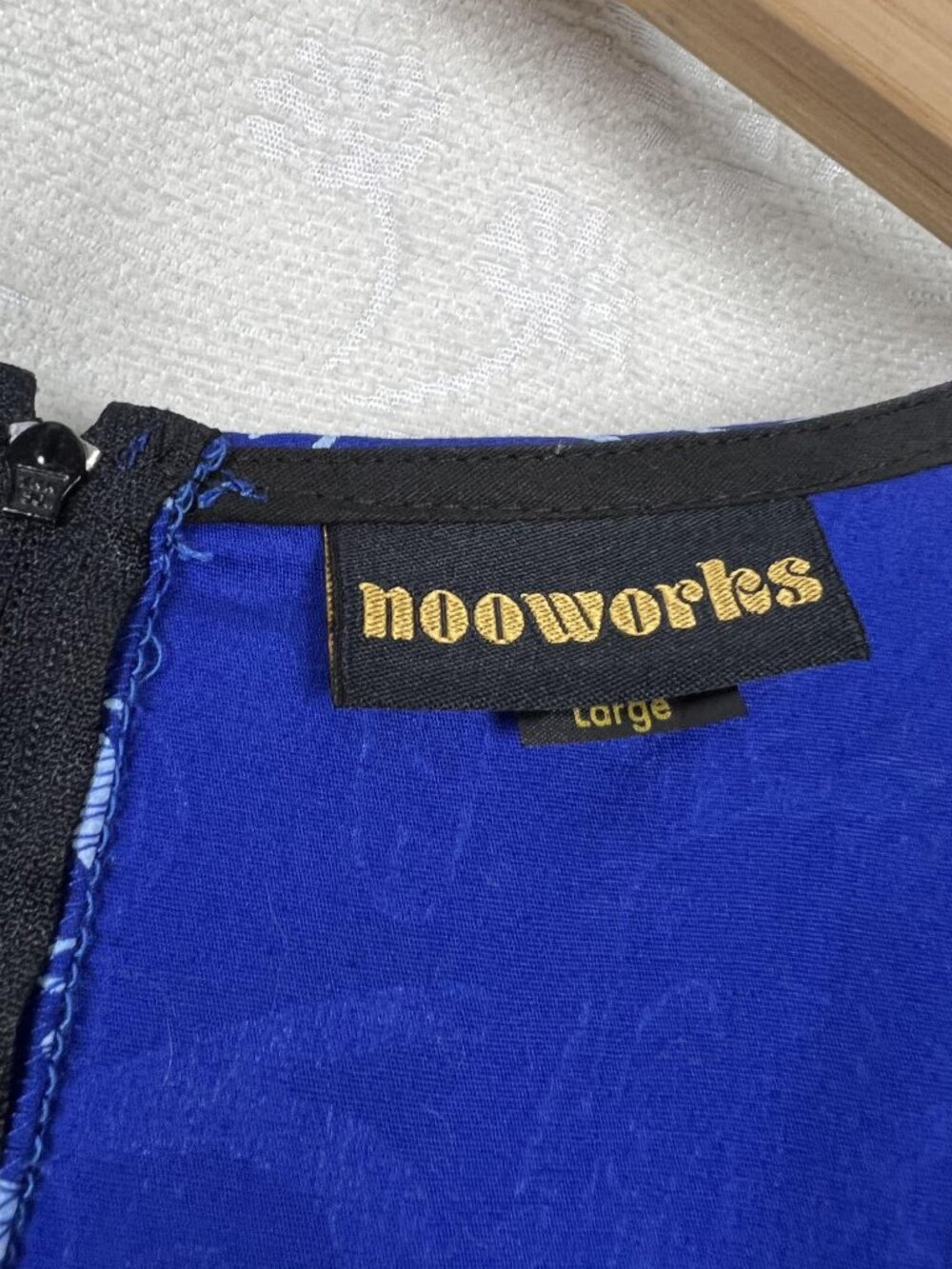 Nooworks Loretta Dress in Blue Dog Print fit & flare stretch cotton whimsy Large - Picture 9 of 11
